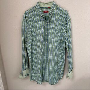 Izod Green and Blue Casual Button Down Shirt